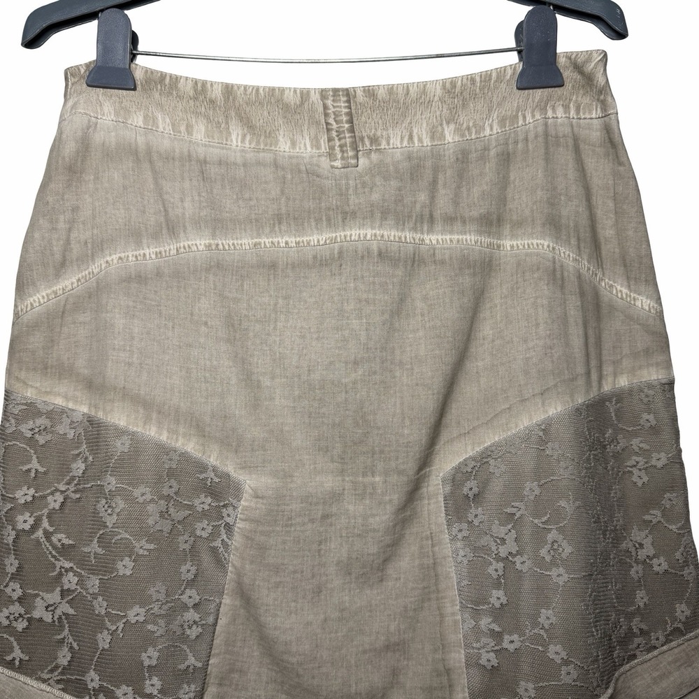 Dolcezza Michael Phillips Lace Patchwork Bubble Hem Skirt Boho Taupe M Lagenlook - Picture 5 of 13